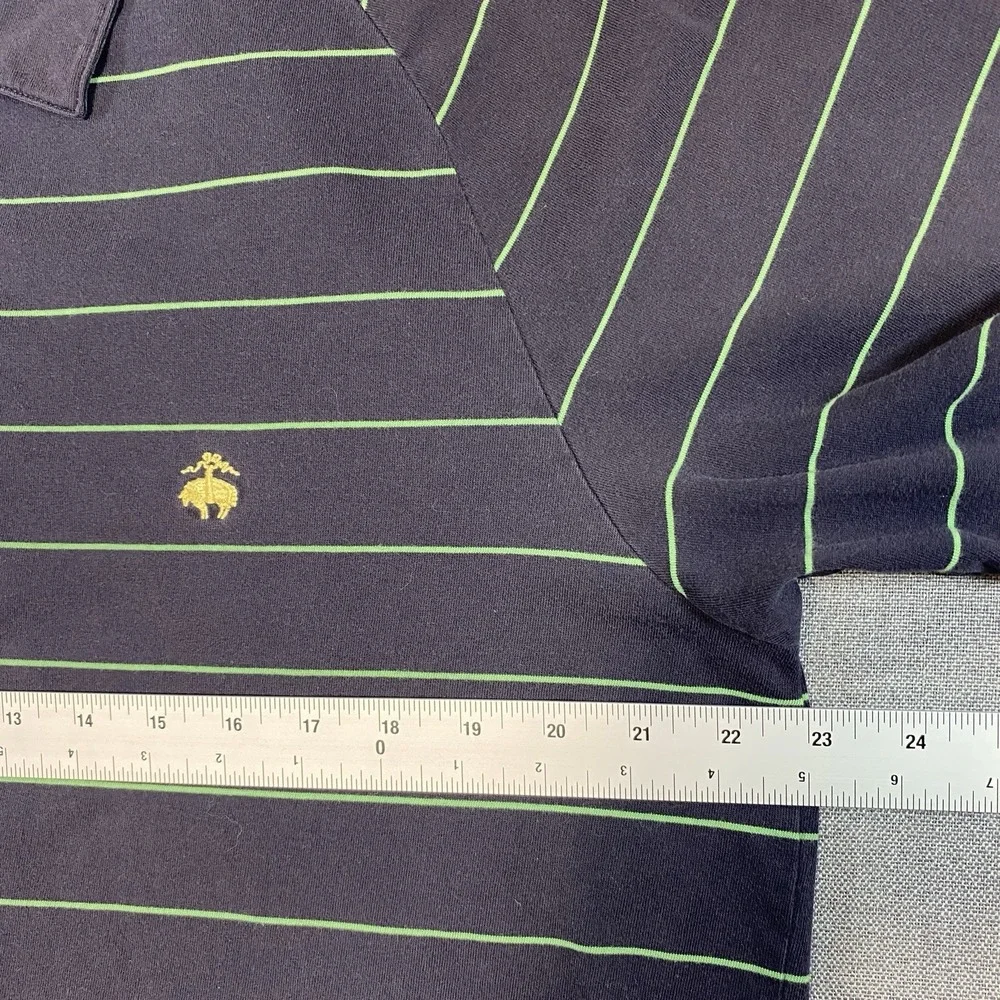 Brooks Brothers Men's Dark Blue with Green Stripes‎ Short Sleeve Polo Shirt XL